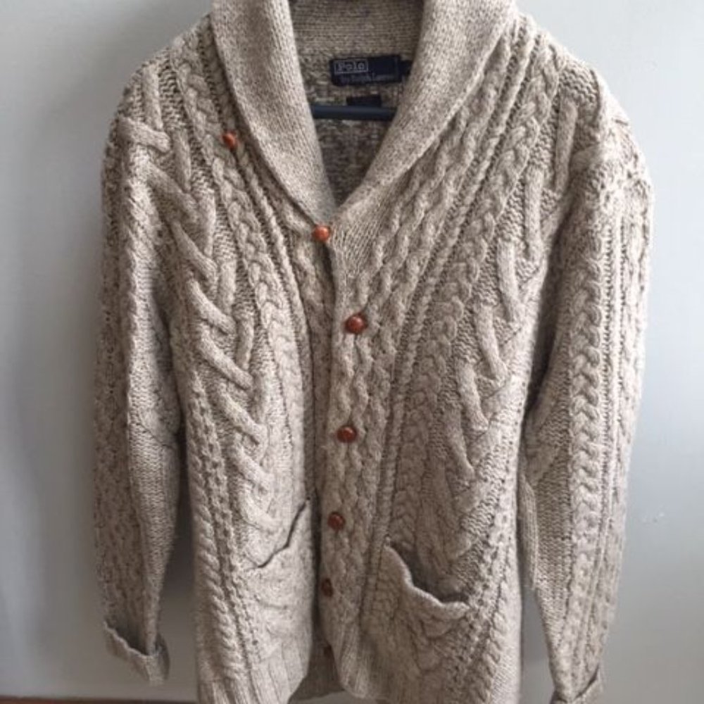 Polo by Ralph Lauren Men's Wool Cardigan; size M; Grey